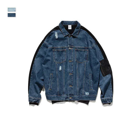 Men's Loose Fit Patchwork Denim Jacket