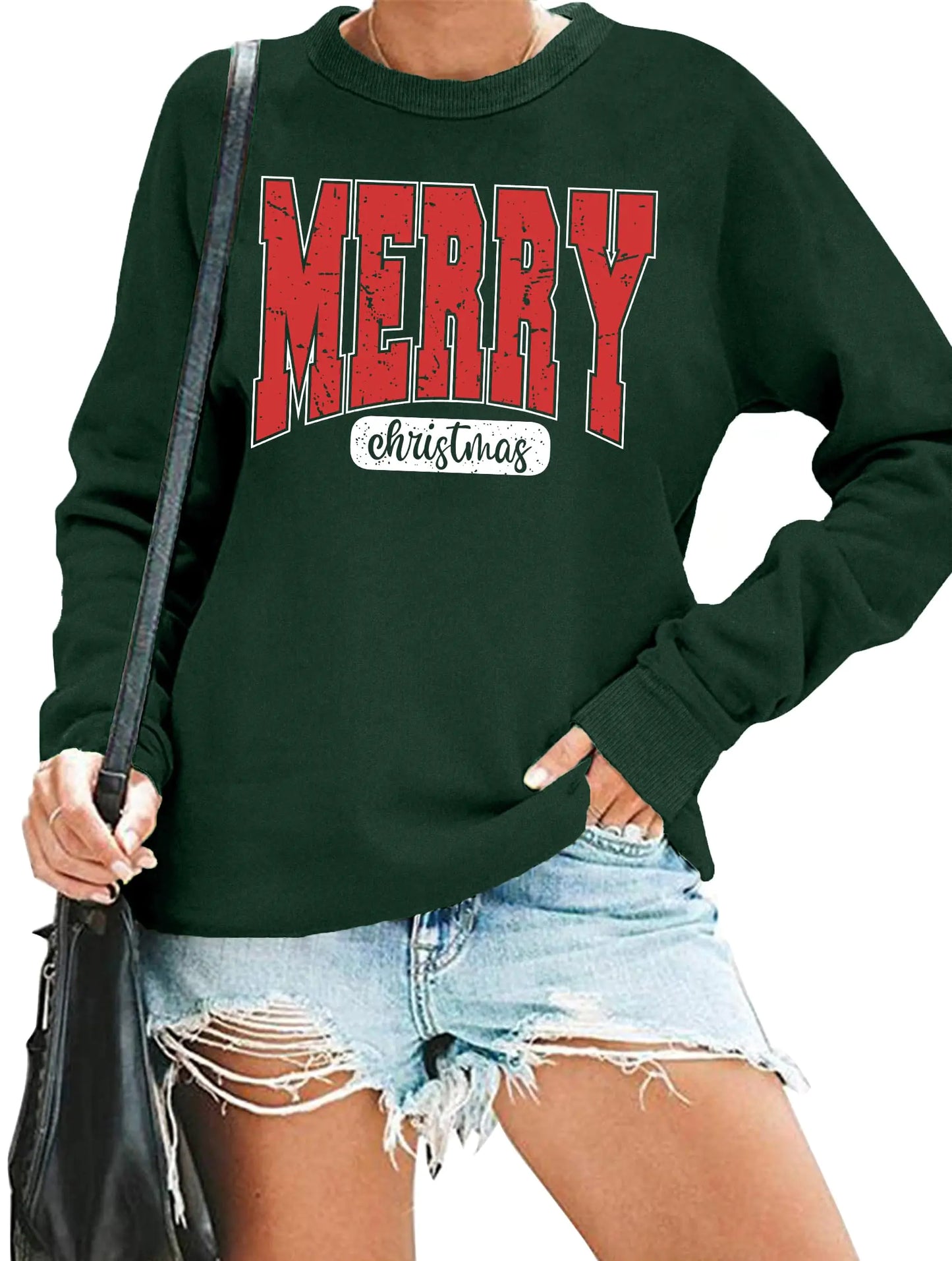 Merry Christmas Letter Printed Sweatshirt for Women