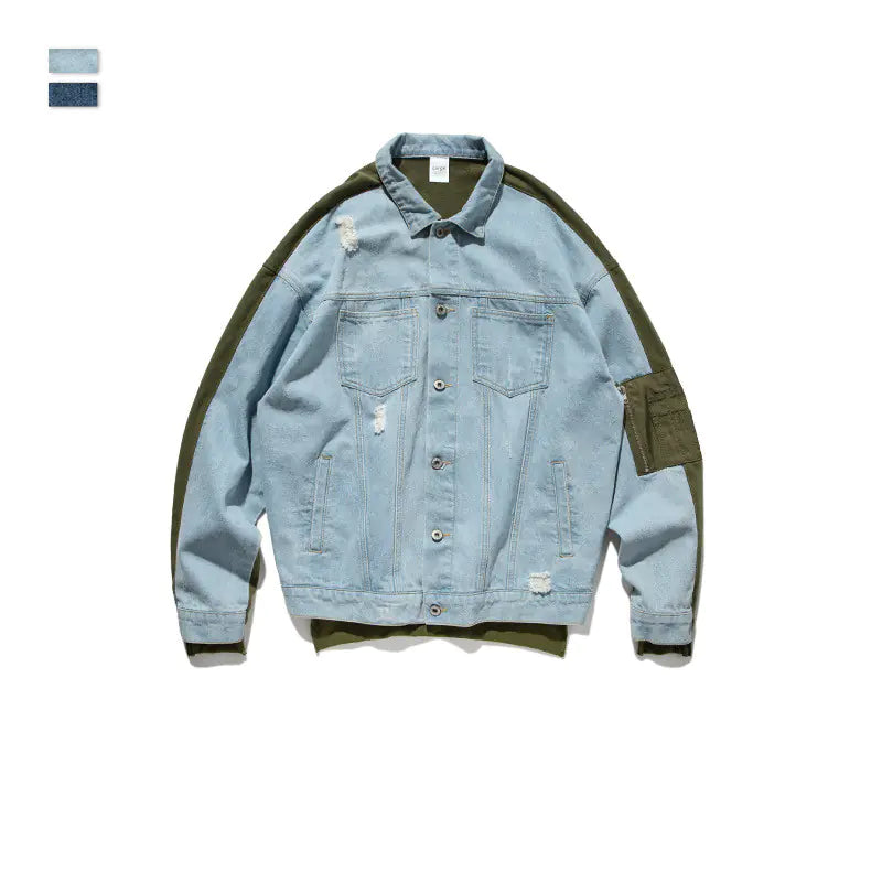 Men's Loose Fit Patchwork Denim Jacket