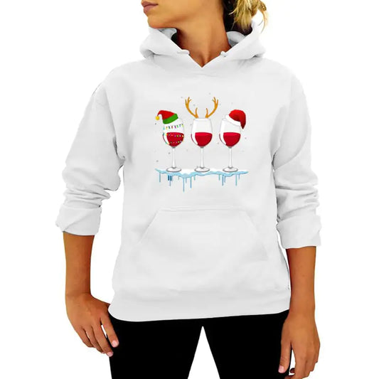 Christmas Red Wine Print Hoodie for Women