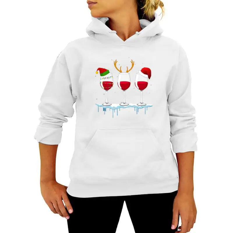 Christmas Red Wine Print Hoodie for Women