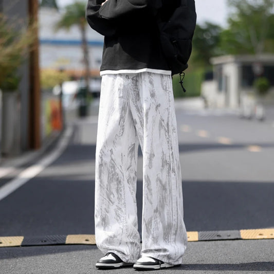 Mens Classic White Tie Dye Straight Leg Jeans