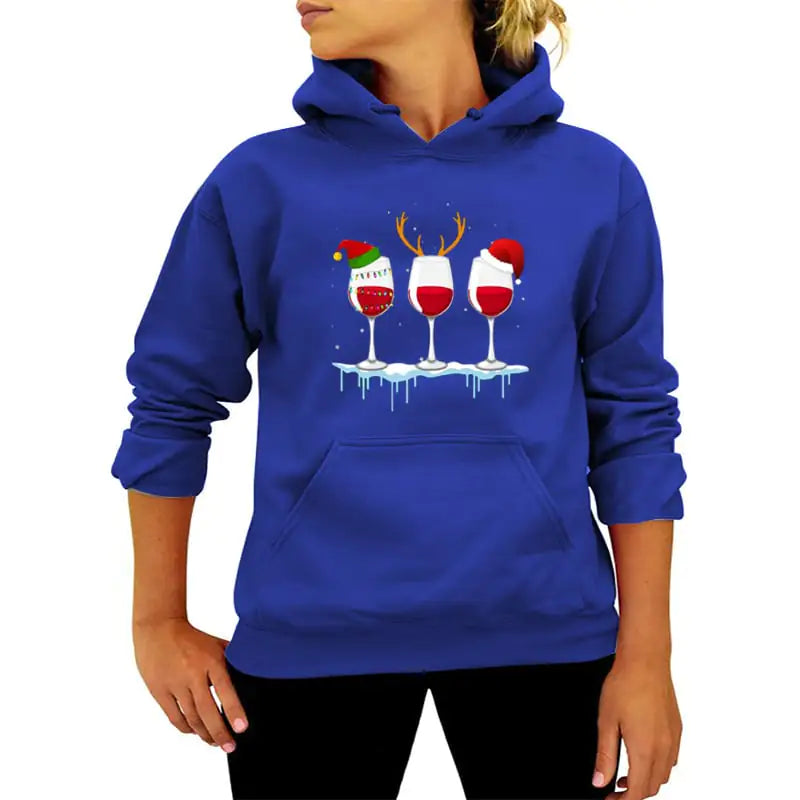 Christmas Red Wine Print Hoodie for Women